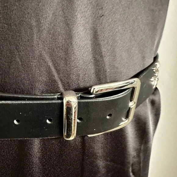 BELT Women Black Vegan Retro 80’s Hippie Boho Silver Studded 35-37 Waist EUC - Picture 8 of 11